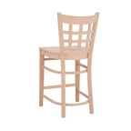 Sgabello da bancone rustico multicolore con schienale a griglia, set da 2