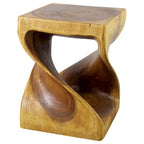 Sgabello/Tavolino d'appoggio in legno di rovere antico con intaglio a torsione, uso singolo, 38 x 38 x 51 cm