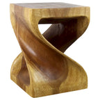 Sgabello/Tavolino d'appoggio in legno di rovere antico con intaglio a torsione, uso singolo, 38 x 38 x 51 cm