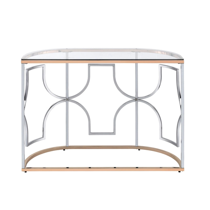 Tavolino da divano semicircolare cromato e oro, stile moderno aperto