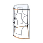 Tavolino da divano semicircolare cromato e oro, stile moderno aperto