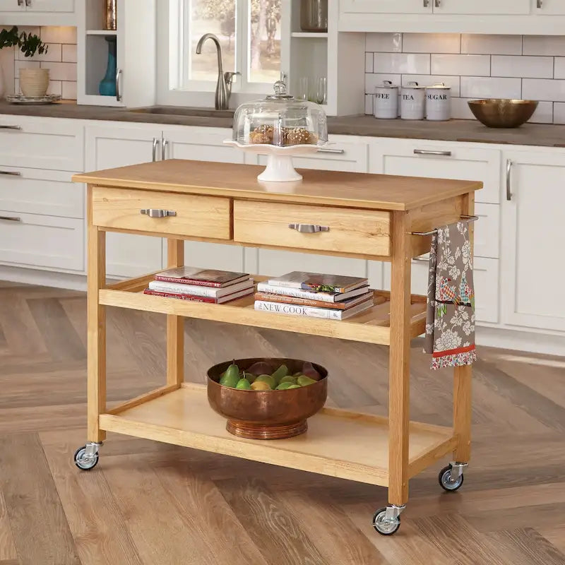 Carrello da cucina in legno marrone con ripostiglio, montaggio per 1 persona – 114 x 53 x 91 cm