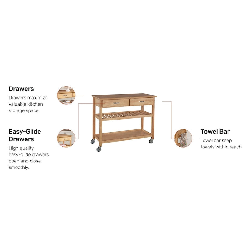 Carrello da cucina in legno marrone con ripostiglio, montaggio per 1 persona – 114 x 53 x 91 cm