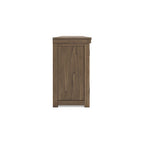 Mobile TV in legno marrone con ante in vetro, adatto a TV fino a 97", montaggio per 1 persona – 85W x 18D x 33H