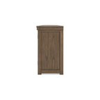 Mobile TV in legno marrone con ante in vetro, adatto a TV fino a 97", montaggio per 1 persona – 85W x 18D x 33H