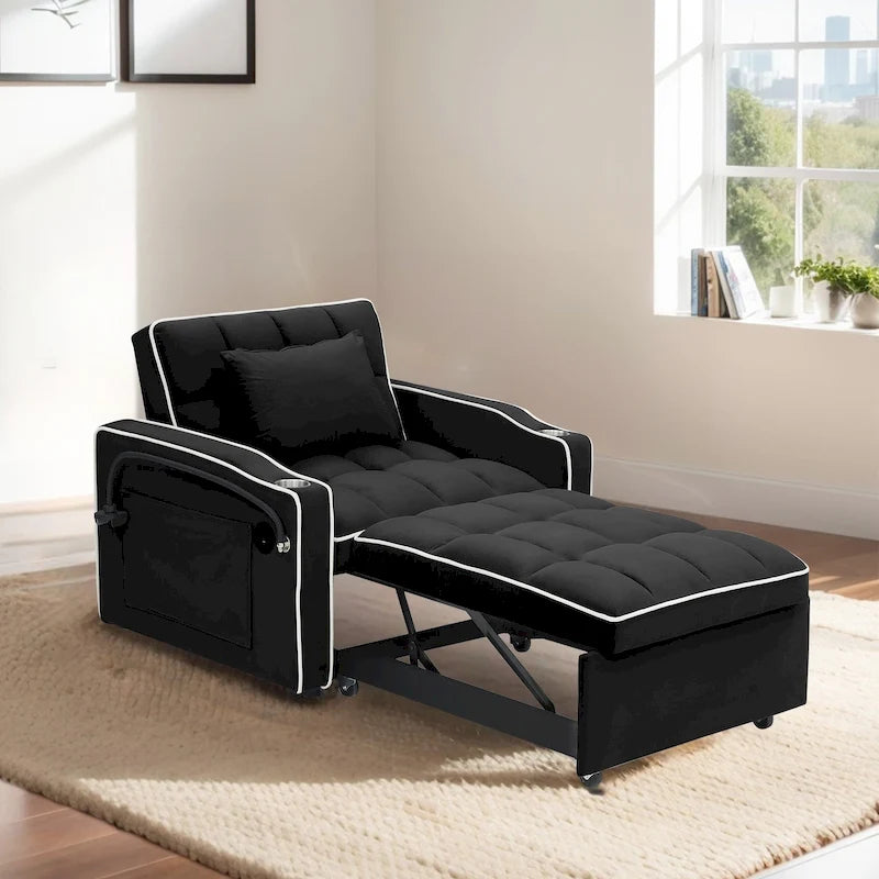Poltrona Letto Pieghevole in Velluto Grigio / Rosa / Nero, Singola, con Schienale Regolabile
