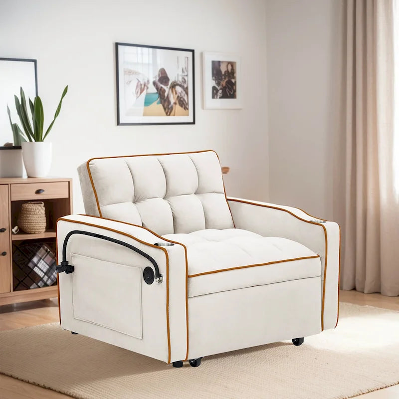 Poltrona Letto Pieghevole in Velluto Grigio / Rosa / Nero, Singola, con Schienale Regolabile