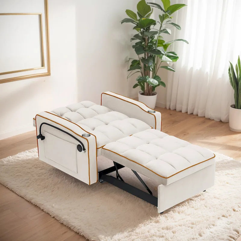 Poltrona Letto Pieghevole in Velluto Grigio / Rosa / Nero, Singola, con Schienale Regolabile