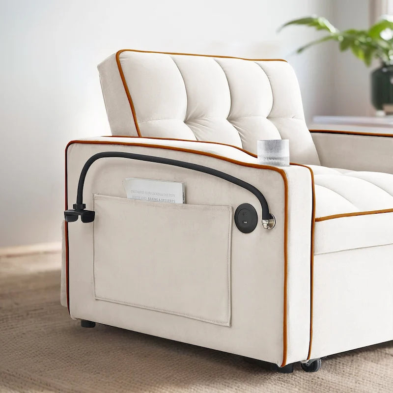 Poltrona Letto Pieghevole in Velluto Grigio / Rosa / Nero, Singola, con Schienale Regolabile