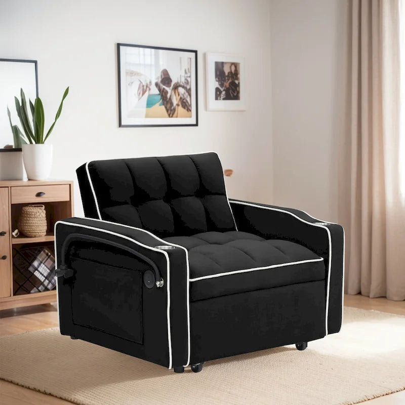 Poltrona Letto Pieghevole in Velluto Grigio / Rosa / Nero, Singola, con Schienale Regolabile