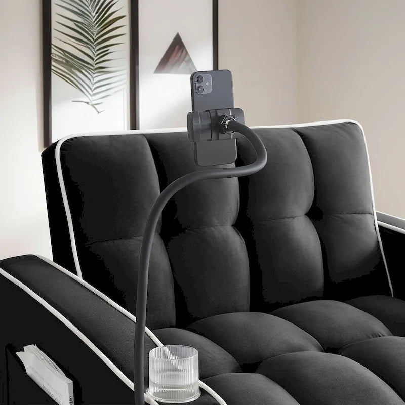 Poltrona Letto Pieghevole in Velluto Grigio / Rosa / Nero, Singola, con Schienale Regolabile