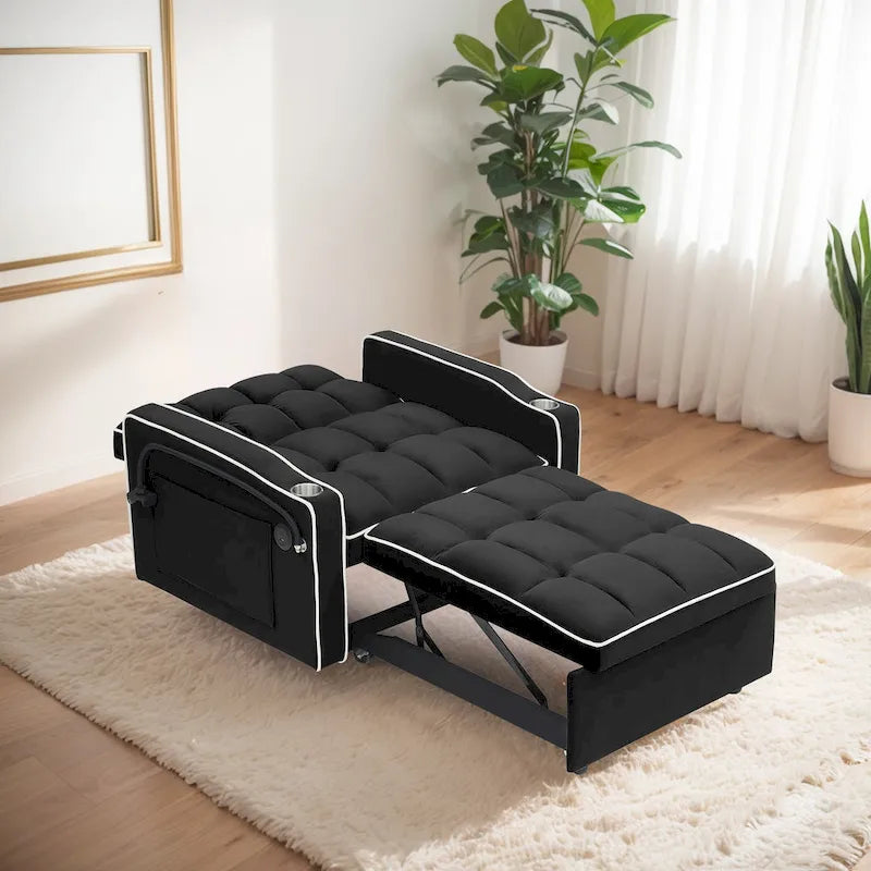 Poltrona Letto Pieghevole in Velluto Grigio / Rosa / Nero, Singola, con Schienale Regolabile
