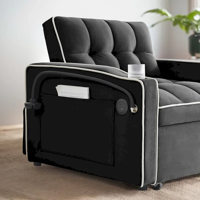 Poltrona Letto Pieghevole in Velluto Grigio / Rosa / Nero, Singola, con Schienale Regolabile