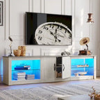 Mobile TV da 70" con LED RGB, per TV fino a 75", in Bianco Lavato / Nero Dorato / Grigio Lavato / Marrone Rustico / Noce / Pino, 1-Vano