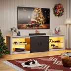 Mobile TV da 70" con LED RGB, per TV fino a 75", in Bianco Lavato / Nero Dorato / Grigio Lavato / Marrone Rustico / Noce / Pino, 1-Vano