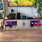Mobile TV da 70" con LED RGB, per TV fino a 75", in Bianco Lavato / Nero Dorato / Grigio Lavato / Marrone Rustico / Noce / Pino, 1-Vano
