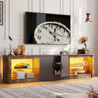 Mobile TV da 70" con LED RGB, per TV fino a 75", in Bianco Lavato / Nero Dorato / Grigio Lavato / Marrone Rustico / Noce / Pino, 1-Vano
