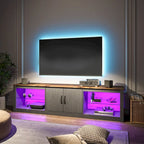 Mobile TV da 70" con LED RGB, per TV fino a 75", in Bianco Lavato / Nero Dorato / Grigio Lavato / Marrone Rustico / Noce / Pino, 1-Vano