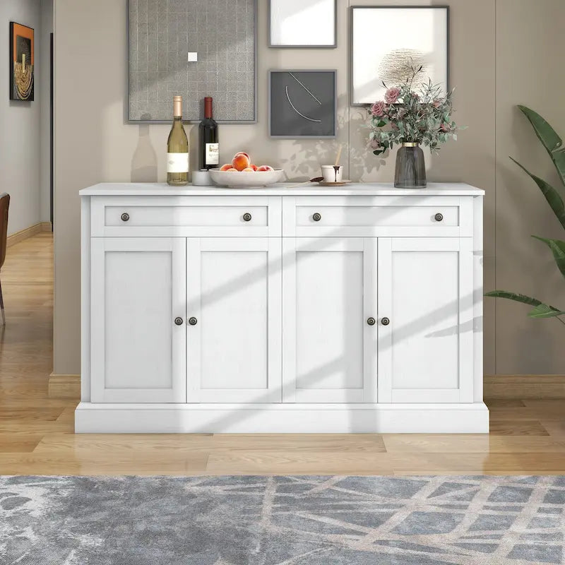 Credenza/Buffet Bianco Antico/Bianco da 60" con 2 Cassetti e 4 Ante