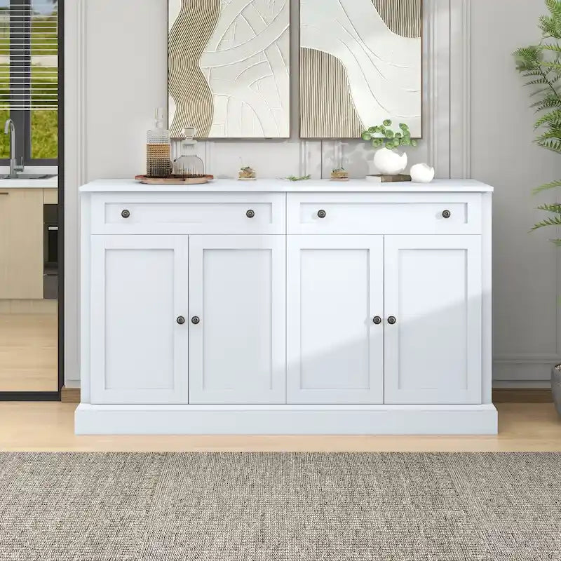 Credenza/Buffet Bianco Antico/Bianco da 60" con 2 Cassetti e 4 Ante