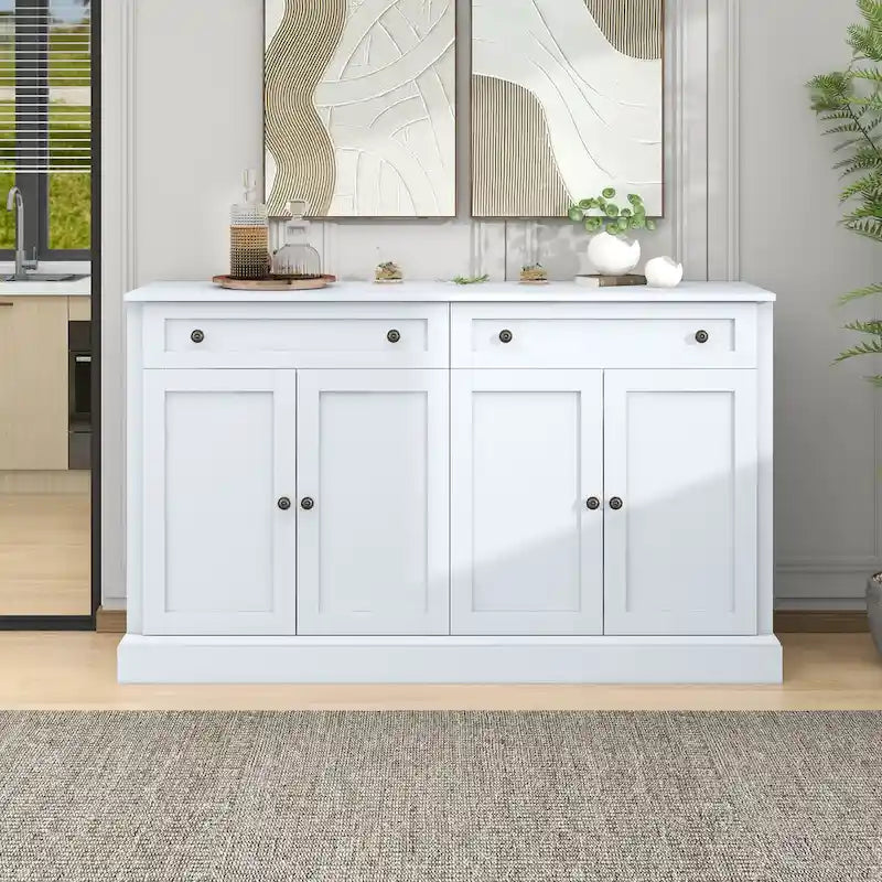 Credenza/Buffet Bianco Antico/Bianco da 60" con 2 Cassetti e 4 Ante