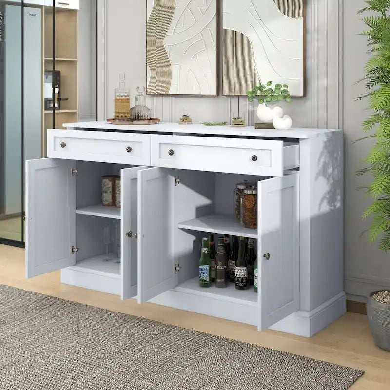 Credenza/Buffet Bianco Antico/Bianco da 60" con 2 Cassetti e 4 Ante