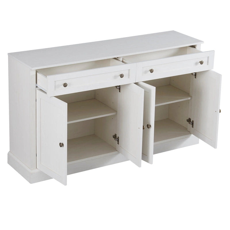 Credenza/Buffet Bianco Antico/Bianco da 60" con 2 Cassetti e 4 Ante