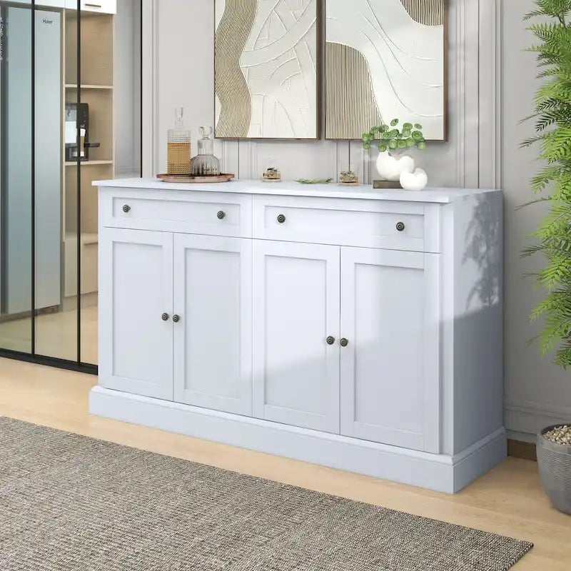 Credenza/Buffet Bianco Antico/Bianco da 60" con 2 Cassetti e 4 Ante