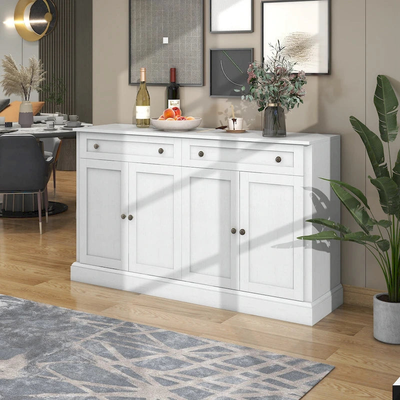 Credenza/Buffet Bianco Antico/Bianco da 60" con 2 Cassetti e 4 Ante