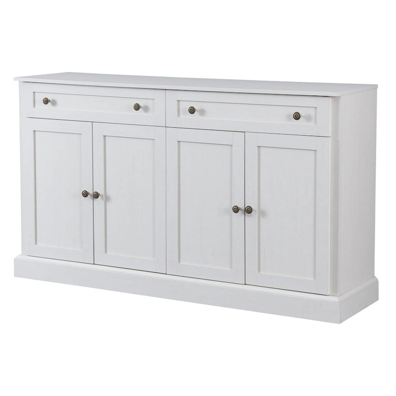 Credenza/Buffet Bianco Antico/Bianco da 60" con 2 Cassetti e 4 Ante