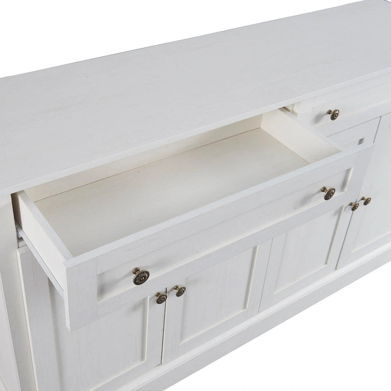 Credenza/Buffet Bianco Antico/Bianco da 60" con 2 Cassetti e 4 Ante