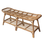 Panca in rattan nera/marrone/bianca con ripiano aperto, 1 posto