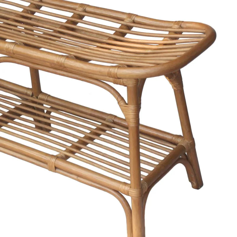 Panca in rattan nera/marrone/bianca con ripiano aperto, 1 posto