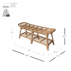 Panca in rattan nera/marrone/bianca con ripiano aperto, 1 posto