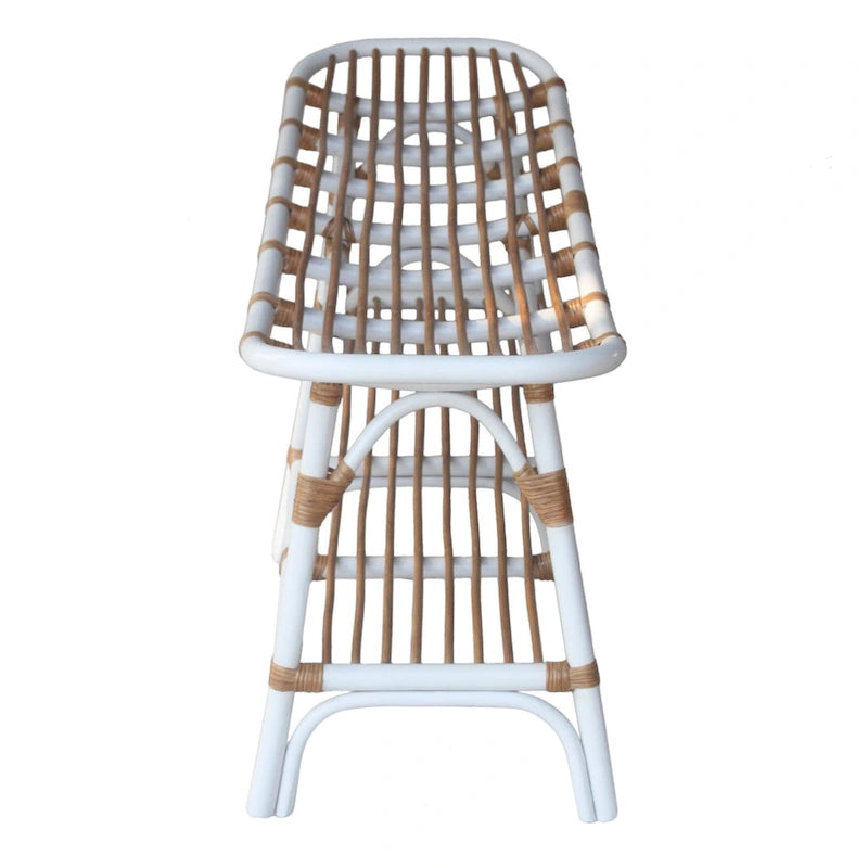 Panca in rattan nera/marrone/bianca con ripiano aperto, 1 posto