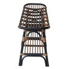Panca in rattan nera/marrone/bianca con ripiano aperto, 1 posto