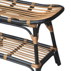 Panca in rattan nera/marrone/bianca con ripiano aperto, 1 posto