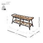 Panca in rattan nera/marrone/bianca con ripiano aperto, 1 posto