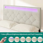 Letto a piattaforma imbottito grigio con luci LED e ricarica USB, Queen/King, 2 posti