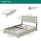 Letto a piattaforma imbottito grigio con luci LED e ricarica USB, Queen/King, 2 posti