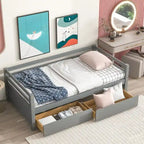 Grigio/Bianco, Stile Divano Letto, Letto Singolo in Legno Massello con 2 Cassetti Contenitore, 1 Persona
