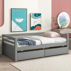 Grigio/Bianco, Stile Divano Letto, Letto Singolo in Legno Massello con 2 Cassetti Contenitore, 1 Persona