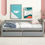 Grigio/Bianco, Stile Divano Letto, Letto Singolo in Legno Massello con 2 Cassetti Contenitore, 1 Persona