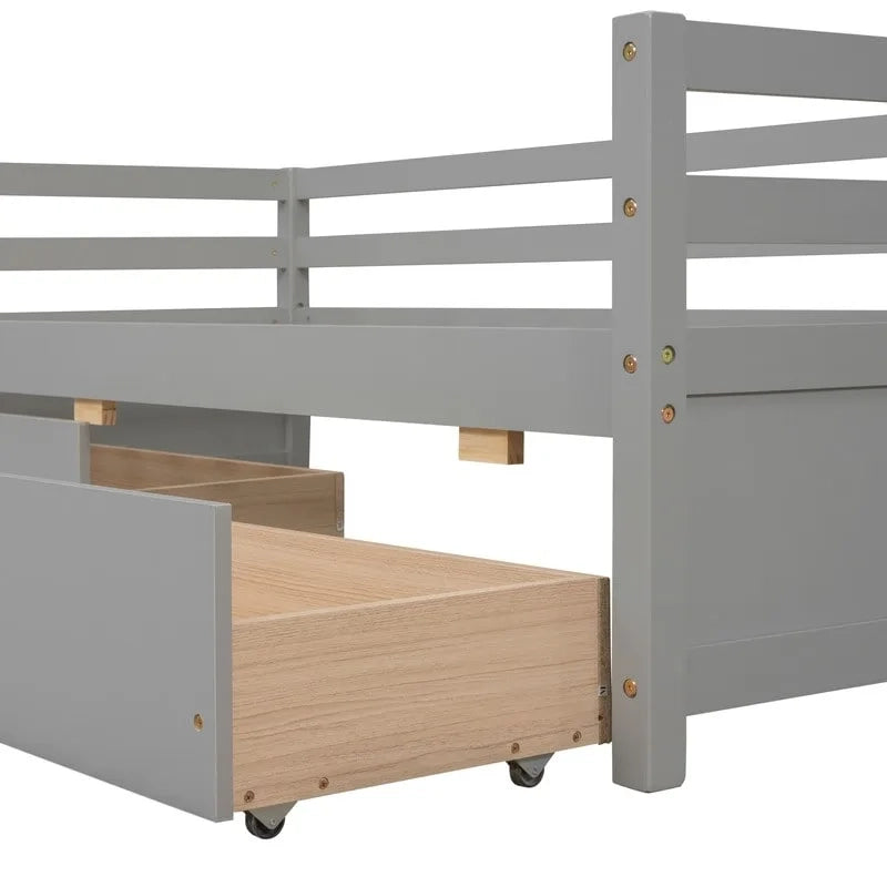 Grigio/Bianco, Stile Divano Letto, Letto Singolo in Legno Massello con 2 Cassetti Contenitore, 1 Persona