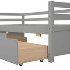 Grigio/Bianco, Stile Divano Letto, Letto Singolo in Legno Massello con 2 Cassetti Contenitore, 1 Persona