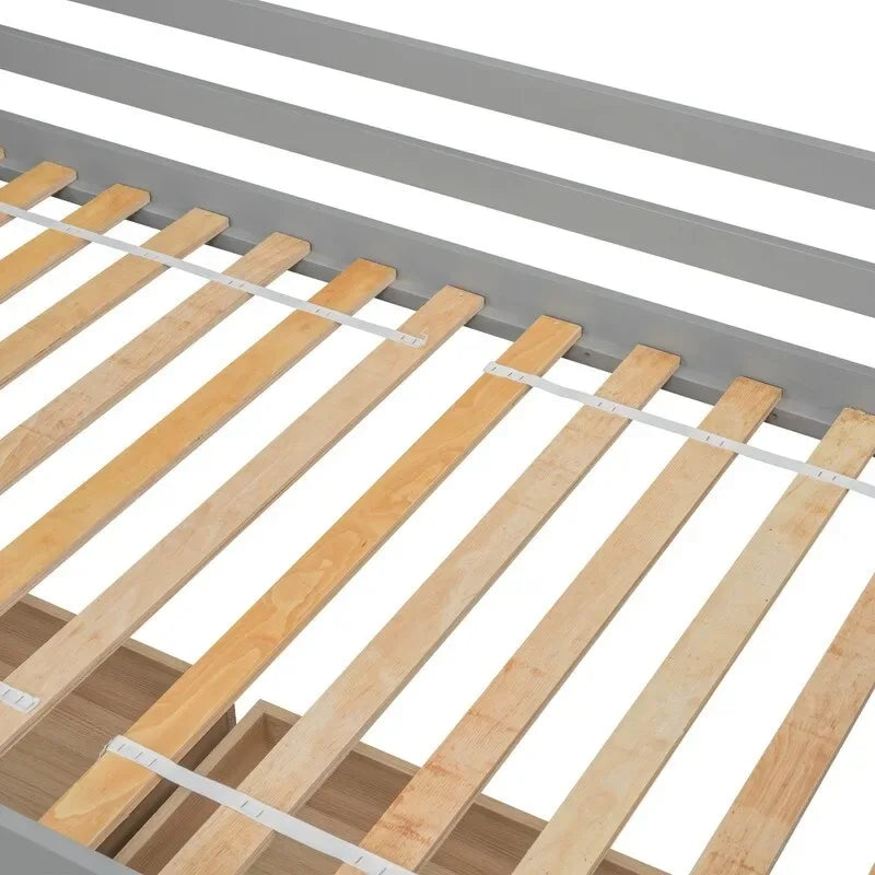 Grigio/Bianco, Stile Divano Letto, Letto Singolo in Legno Massello con 2 Cassetti Contenitore, 1 Persona