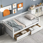 Grigio/Bianco, Stile Divano Letto, Letto Singolo in Legno Massello con 2 Cassetti Contenitore, 1 Persona