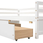 Grigio/Bianco, Stile Divano Letto, Letto Singolo in Legno Massello con 2 Cassetti Contenitore, 1 Persona