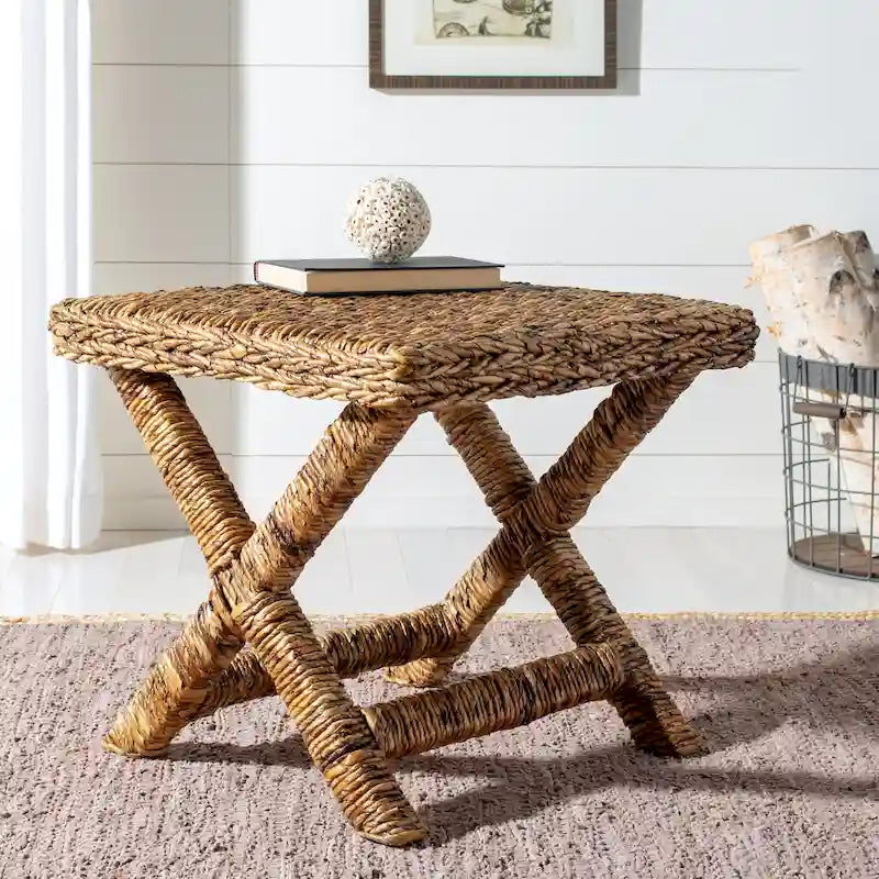 Panchina a X in Rattan Intrecciato, Naturale e Nero, 1 Posto, 2 Colori