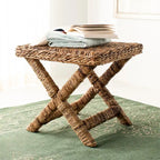 Panchina a X in Rattan Intrecciato, Naturale e Nero, 1 Posto, 2 Colori
